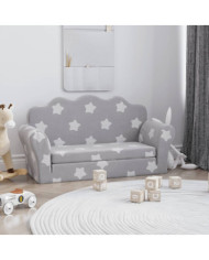 Canapé-lit enfant 2 places gris clair étoiles peluche douce | Mobilier & Déco