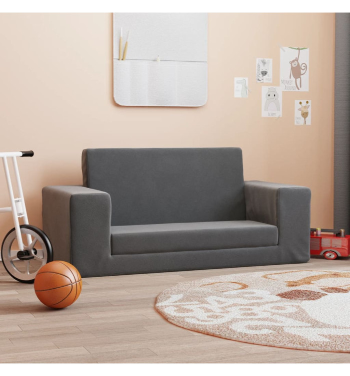 Canapé-lit pour enfants 2 places anthracite peluche douce | Mobilier & Déco