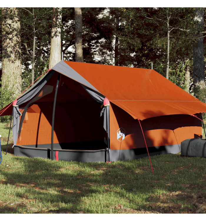 Tente de camping 2 personnes gris et orange imperméable | Mobilier & Déco