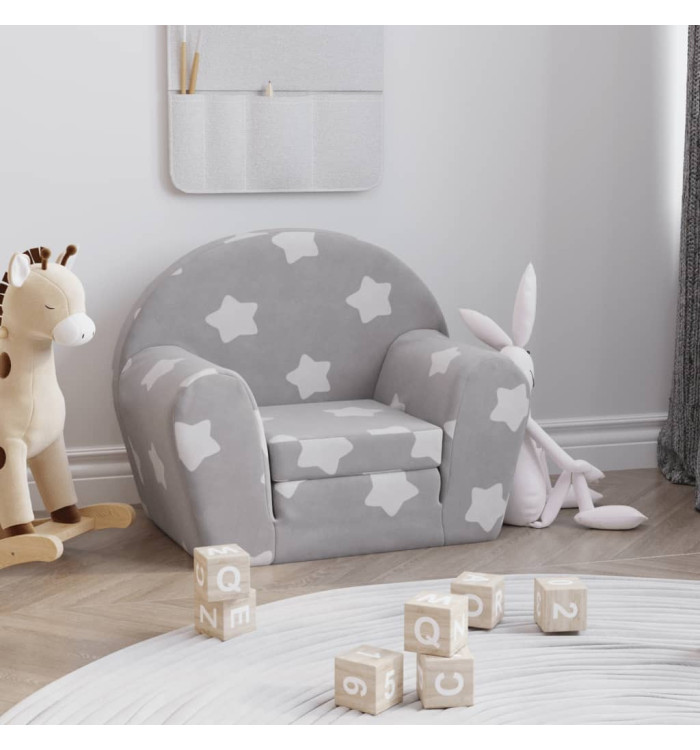 Canapé-lit pour enfants gris clair avec étoiles peluche douce | Mobilier & Déco