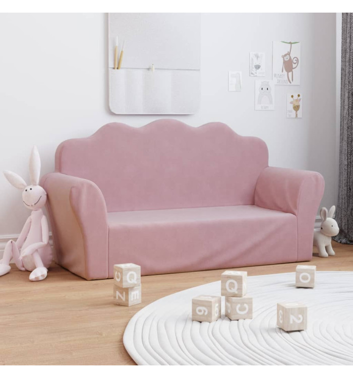 Canapé pour enfants 2 places rose peluche douce | Mobilier & Déco