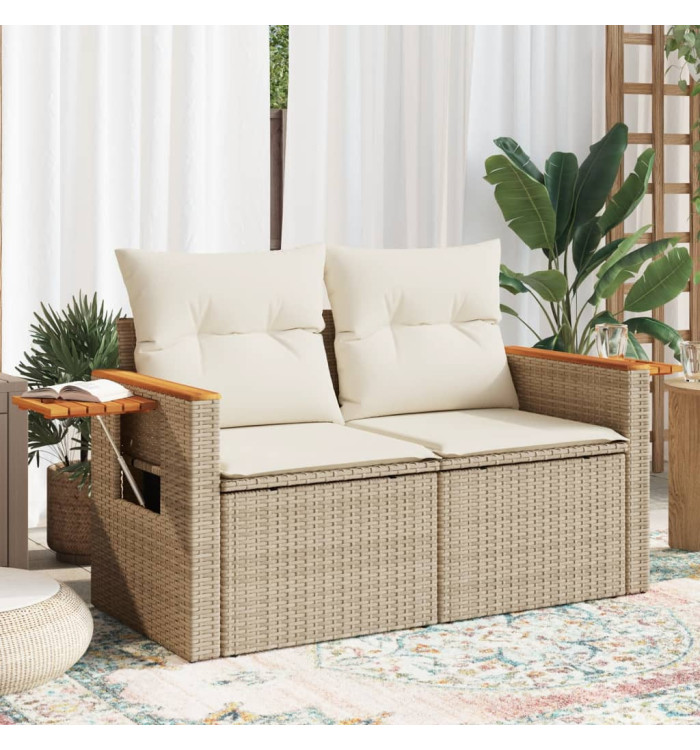 Canapé de jardin avec coussins 2 places beige résine tressée | Mobilier & Déco