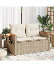 Canapé de jardin avec coussins 2 places beige résine tressée | Mobilier & Déco