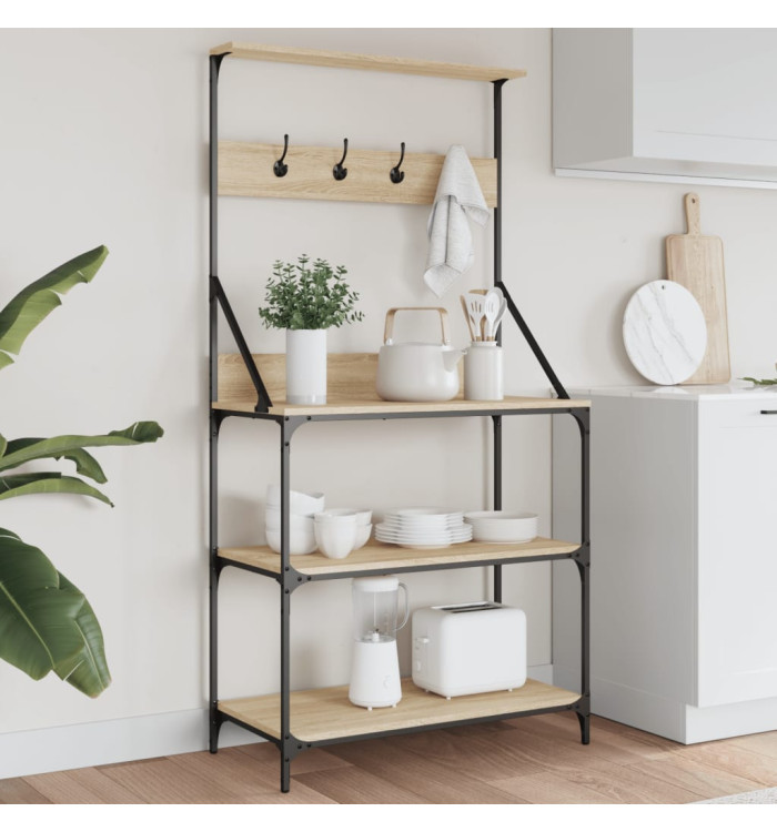 Étagère de boulangerie et crochets 4 niveaux bois d'ingénierie | Mobilier & Déco
