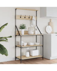 Étagère de boulangerie et crochets 4 niveaux bois d'ingénierie | Mobilier & Déco