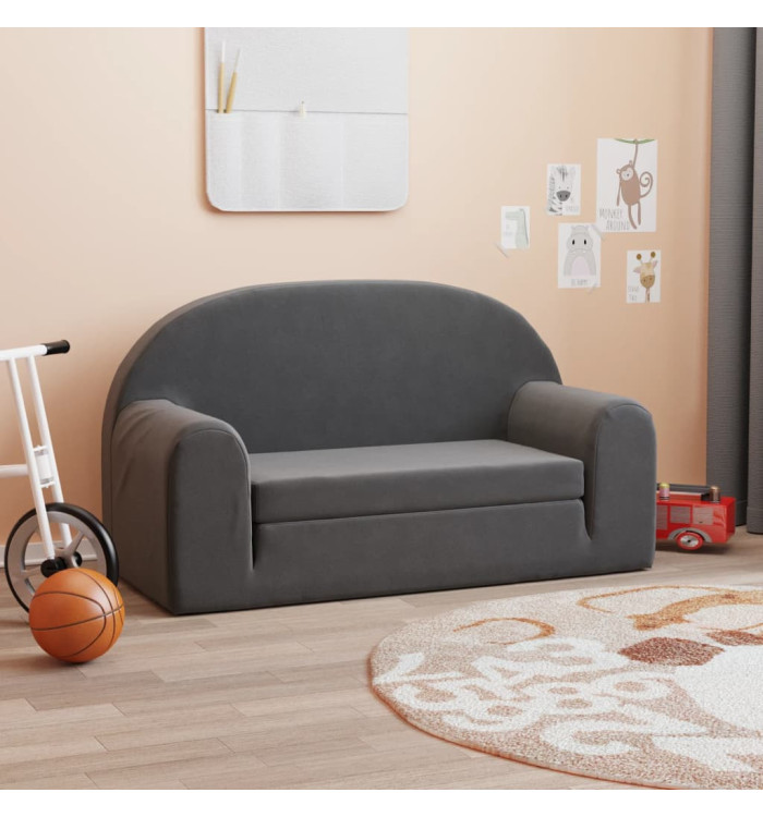 Canapé-lit pour enfants 2 places anthracite peluche douce | Mobilier & Déco