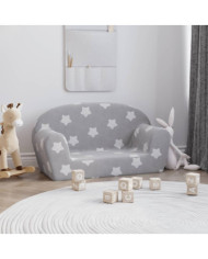 Canapé enfants 2 places gris clair avec étoiles peluche douce | Mobilier & Déco