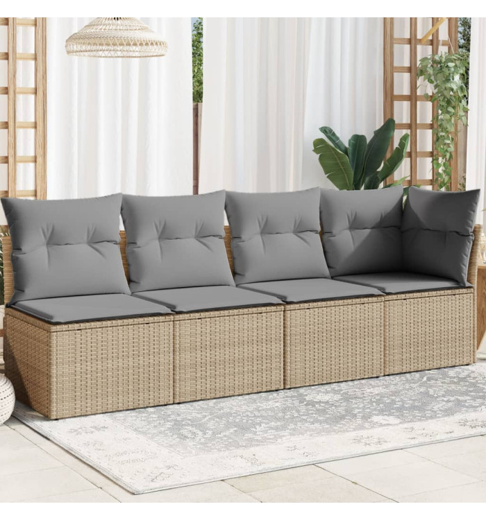 Canapé de jardin avec coussins 4 places beige résine tressée | Mobilier & Déco