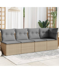 Canapé de jardin avec coussins 4 places beige résine tressée | Mobilier & Déco