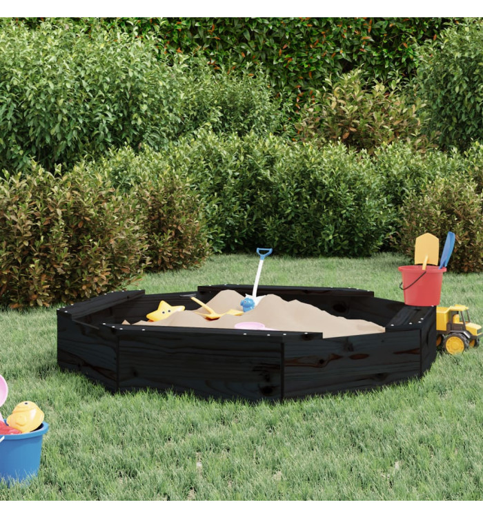 Bac à sable avec sièges noir octogone bois de pin massif | Mobilier & Déco