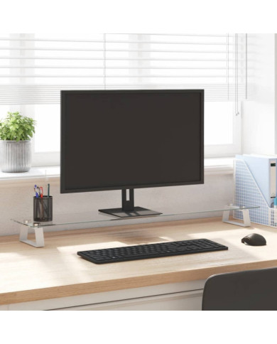 Support de moniteur blanc 100x20x8 cm verre trempé et métal | Mobilier & Déco