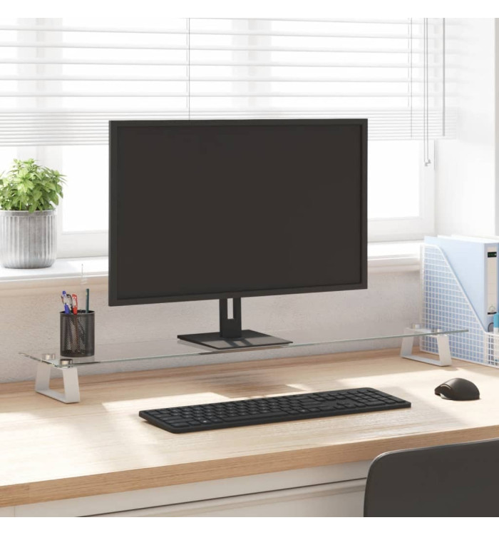 Support de moniteur blanc 100x20x8 cm verre trempé et métal | Mobilier & Déco