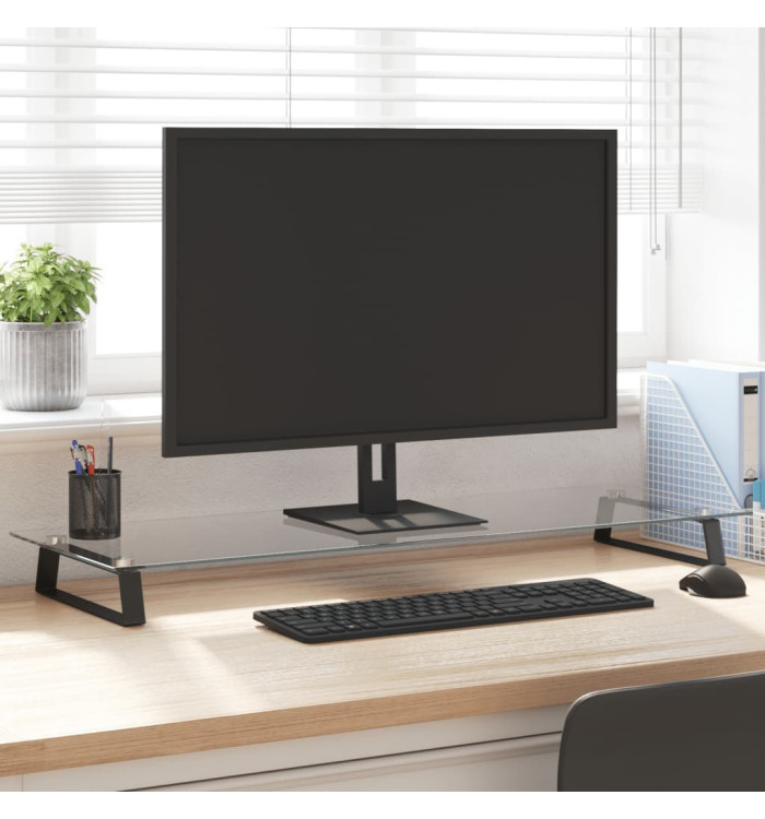 Support de moniteur noir 100x35x8 cm verre trempé et métal | Mobilier & Déco