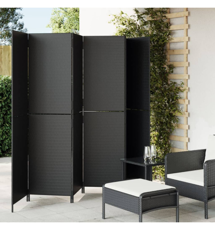 Cloison de séparation 6 panneaux noir résine tressée | Mobilier & Déco