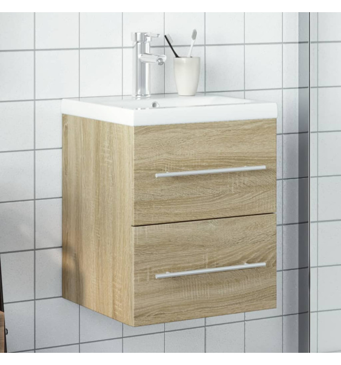Armoire lavabo de salle de bain et bassin intégré chêne sonoma | Mobilier & Déco