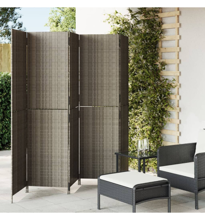 Cloison de séparation 5 panneaux gris résine tressée | Mobilier & Déco
