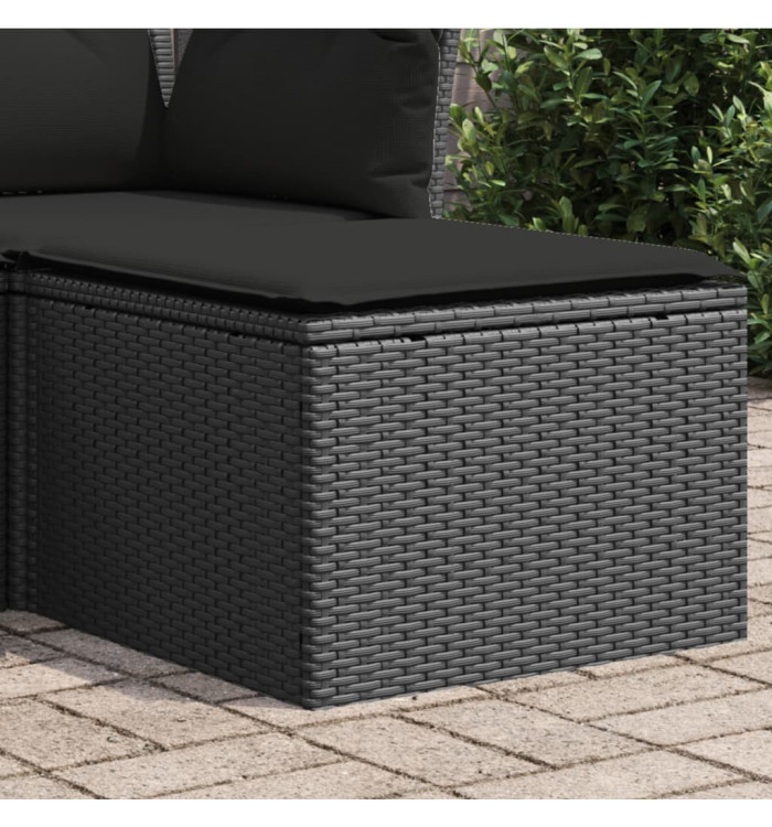 Tabouret de jardin avec coussin noir 55x55x37 cm résine tressée | Mobilier & Déco