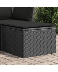 Tabouret de jardin avec coussin noir 55x55x37 cm résine tressée | Mobilier & Déco