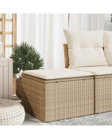 Tabouret de jardin avec coussin beige 55x55x37cm résine tressée | Mobilier & Déco
