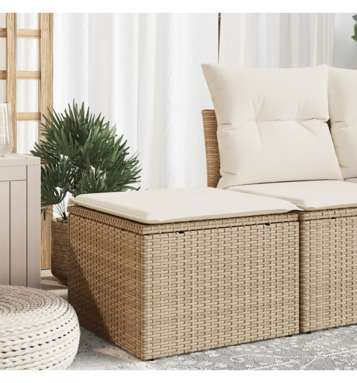 Tabouret de jardin avec coussin beige 55x55x37cm résine tressée | Mobilier & Déco