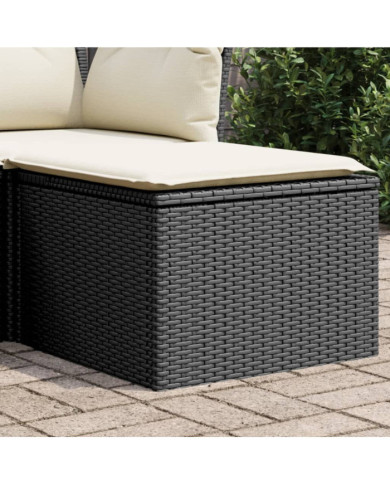 Tabouret de jardin avec coussin noir 55x55x37 cm résine tressée | Mobilier & Déco