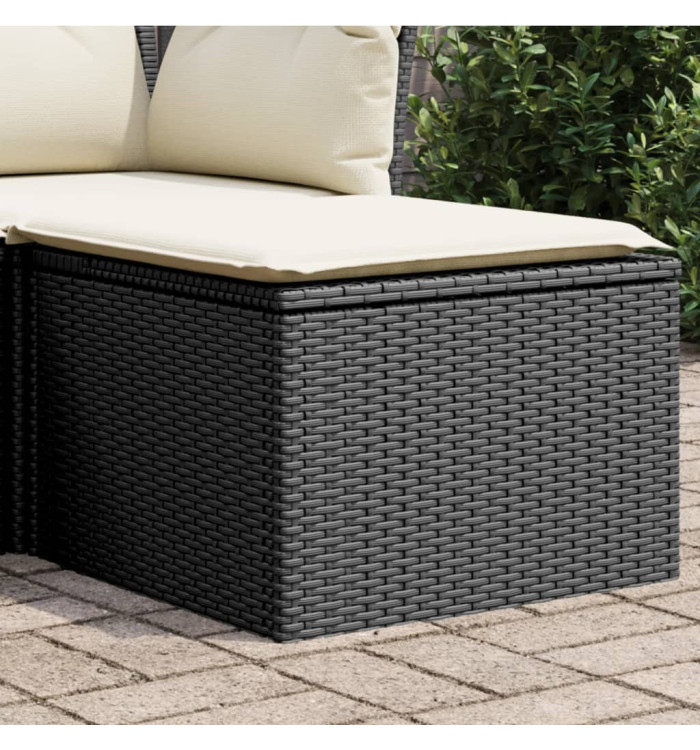 Tabouret de jardin avec coussin noir 55x55x37 cm résine tressée | Mobilier & Déco