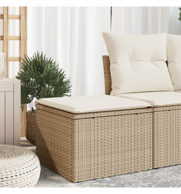 Tabouret de jardin avec coussin beige 55x55x37cm résine tressée | Mobilier & Déco