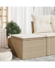Tabouret de jardin avec coussin beige 55x55x37cm résine tressée | Mobilier & Déco