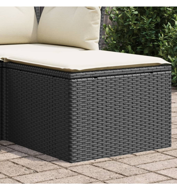 Tabouret de jardin avec coussin noir 55x55x37 cm résine tressée | Mobilier & Déco