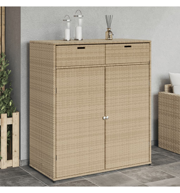 Armoire de rangement jardin beige 105x55x113 cm résine tressée | Mobilier & Déco