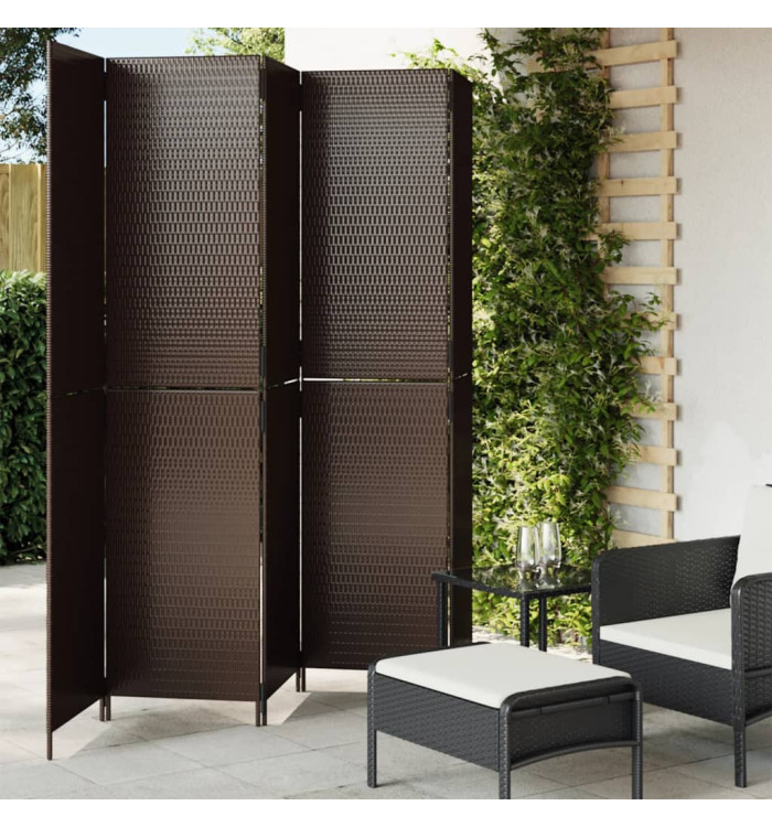 Cloison de séparation 5 panneaux marron résine tressée | Mobilier & Déco