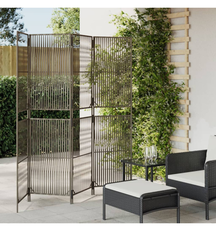 Cloison de séparation 4 panneaux gris résine tressée | Mobilier & Déco