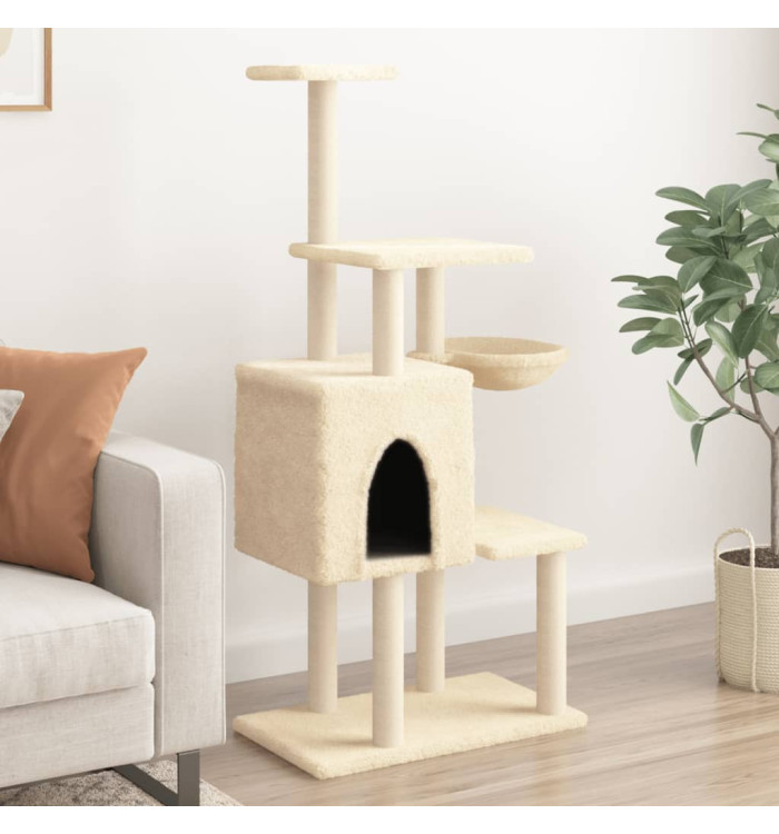 Arbre à chat avec griffoirs en sisal Crème 131 cm | Mobilier & Déco