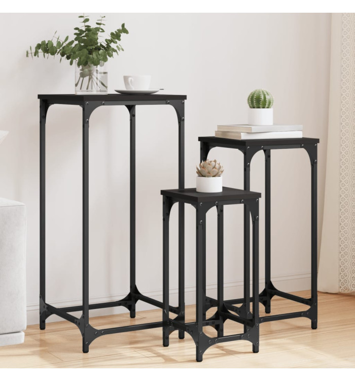 Tables d’appoint gigognes 3 pcs noir bois d'ingénierie | Mobilier & Déco