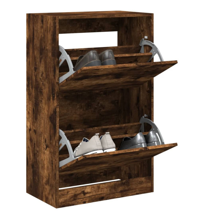Armoire à chaussures chêne fumé 60x34x96,5 cm bois d'ingénierie | Mobilier & Déco