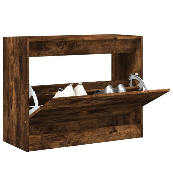 Armoire à chaussures chêne fumé 80x34x63 cm bois d'ingénierie | Mobilier & Déco