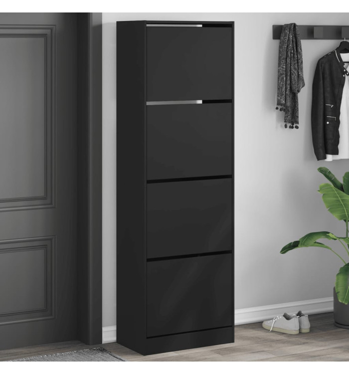 Armoire à chaussures 4 tiroirs rabattables noir 60x34x187,5 cm | Mobilier & Déco