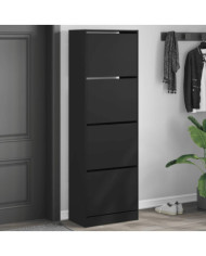 Armoire à chaussures 4 tiroirs rabattables noir 60x34x187,5 cm | Mobilier & Déco