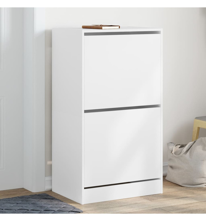Armoire à chaussures 2 tiroirs rabattables blanc 60x42x108 cm | Mobilier & Déco