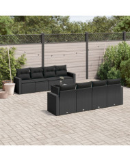 Salon de jardin 9 pcs avec coussins noir résine tressée | Mobilier & Déco