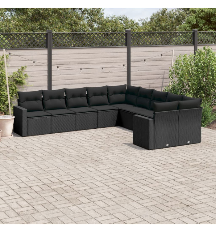Salon de jardin 10 pcs avec coussins noir résine tressée | Mobilier & Déco
