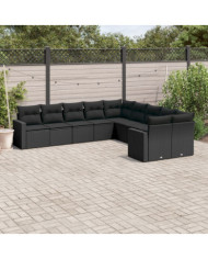 Salon de jardin 10 pcs avec coussins noir résine tressée | Mobilier & Déco