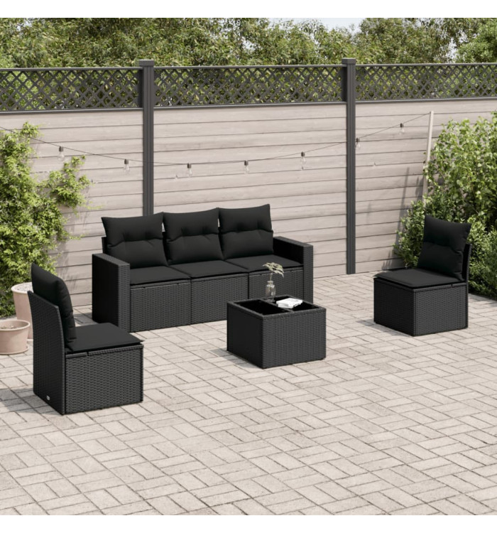 Salon de jardin 6 pcs avec coussins noir résine tressée | Mobilier & Déco