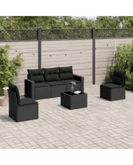 Salon de jardin 6 pcs avec coussins noir résine tressée | Mobilier & Déco