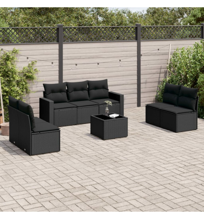 Salon de jardin 8 pcs avec coussins noir résine tressée | Mobilier & Déco