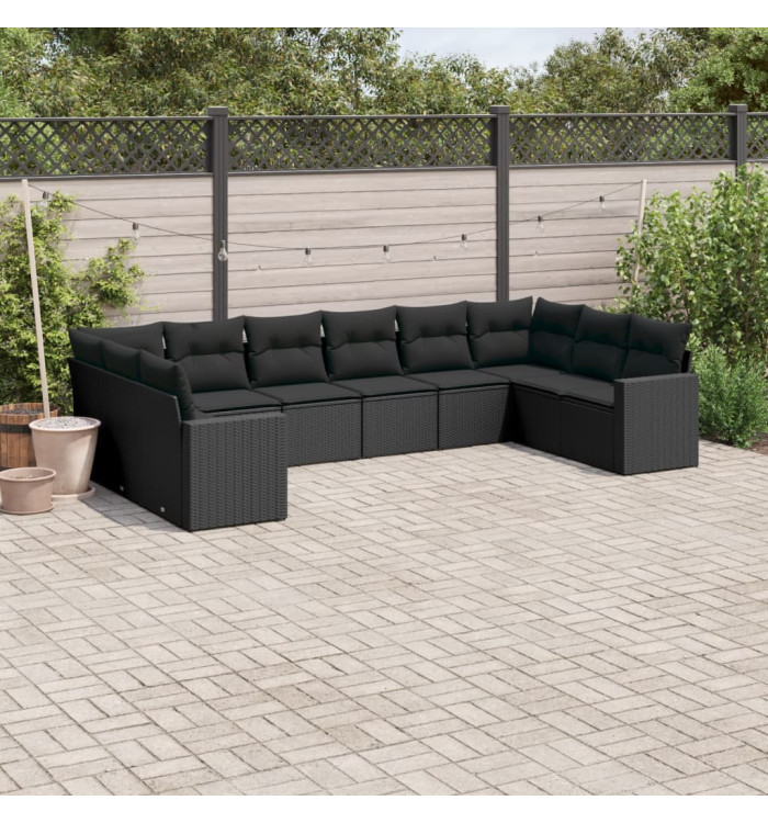 Salon de jardin 10 pcs avec coussins noir résine tressée | Mobilier & Déco