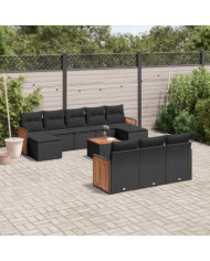 Salon de jardin 11 pcs avec coussins noir résine tressée | Mobilier & Déco