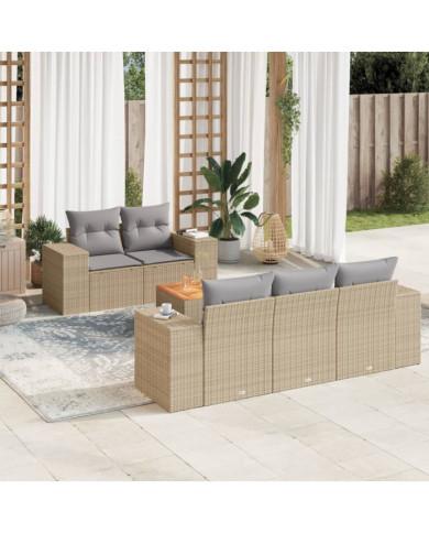 Salon de jardin avec coussins 6 pcs beige résine tressée | Mobilier & Déco
