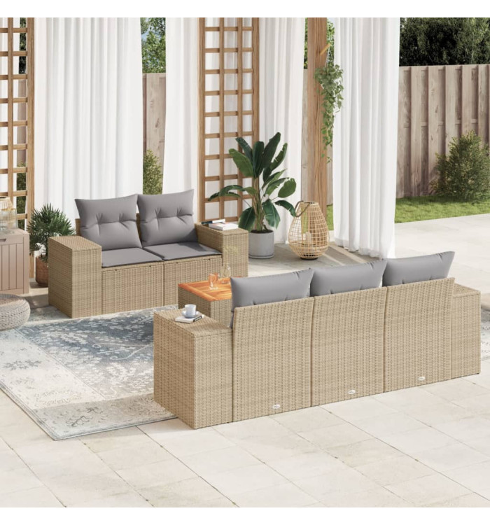 Salon de jardin avec coussins 6 pcs beige résine tressée | Mobilier & Déco