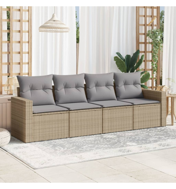 Salon de jardin avec coussins 4 pcs beige résine tressée | Mobilier & Déco